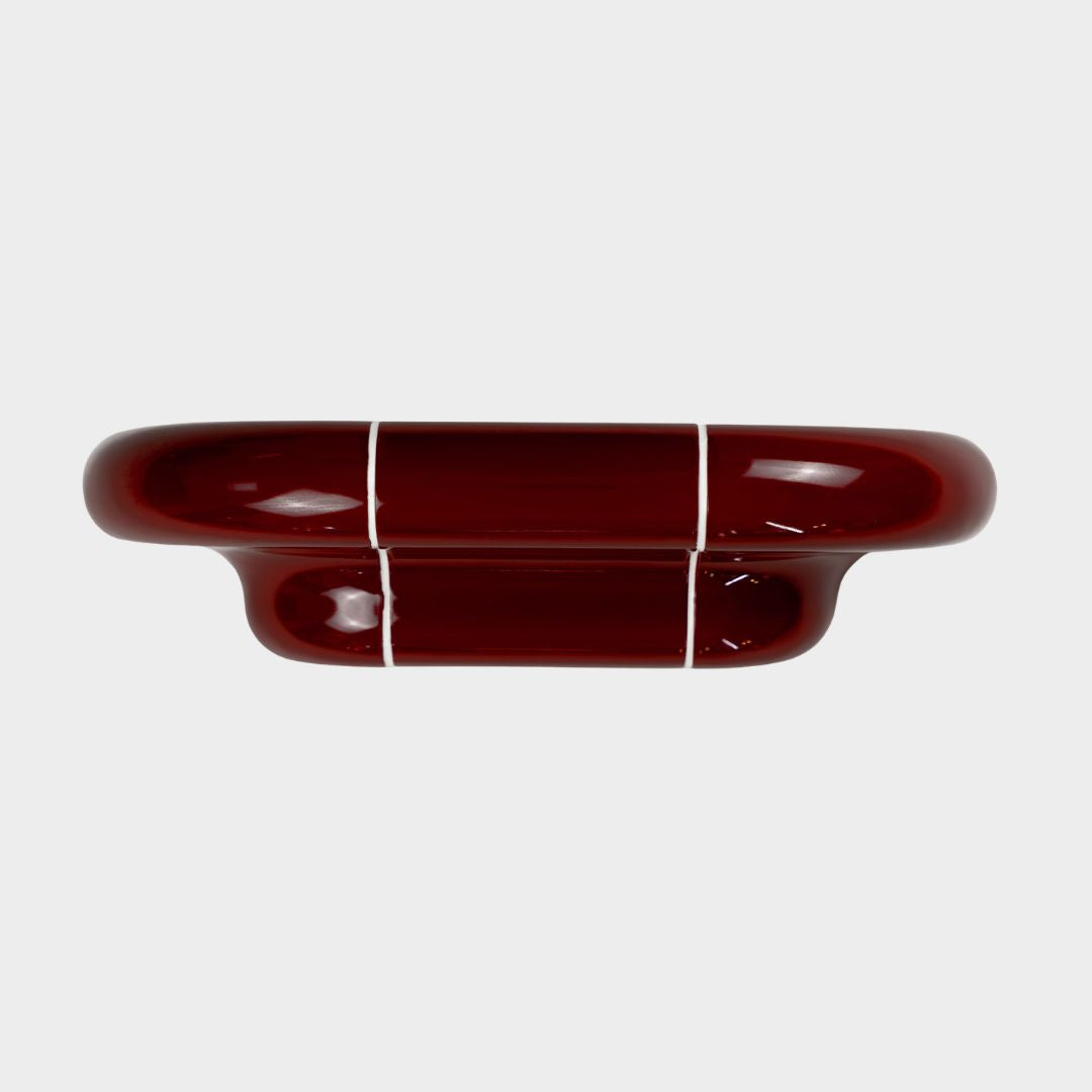 Orbi S modular floating shelf in glossy Deep Burgundy, contemporary handcrafted wall shelf.