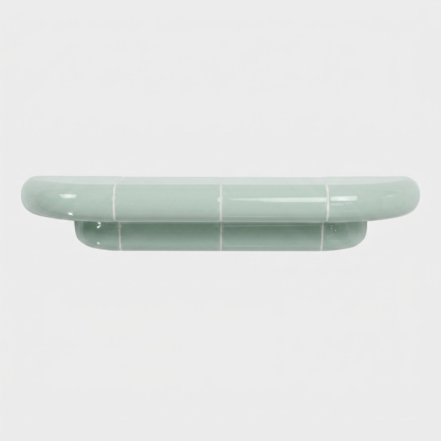 Orbi M floating shelf in glossy Pastel Mint, handcrafted designer shelf with rounded forms.