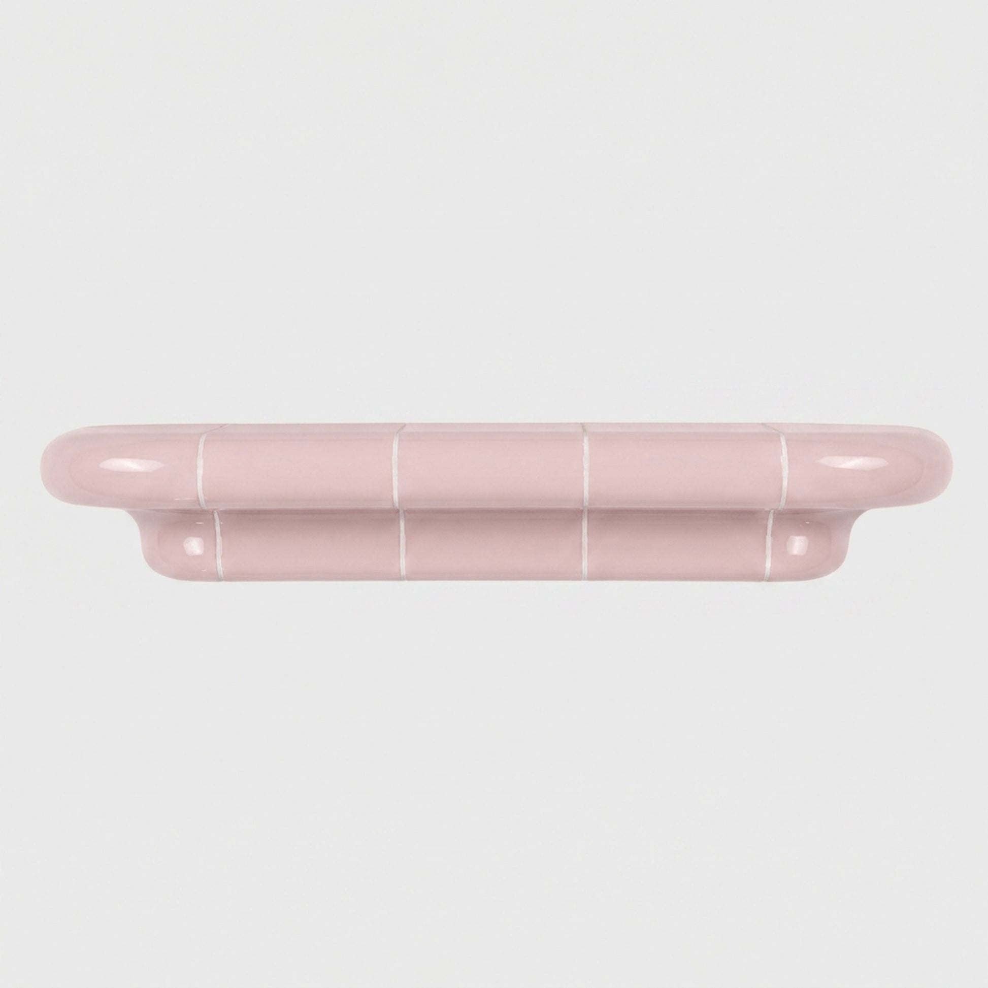 Orbi L contemporary wall shelf in glossy Blush Pink, modular handcrafted design for modern interiors.
