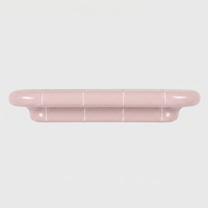 Orbi L contemporary wall shelf in glossy Blush Pink, modular handcrafted design for modern interiors.