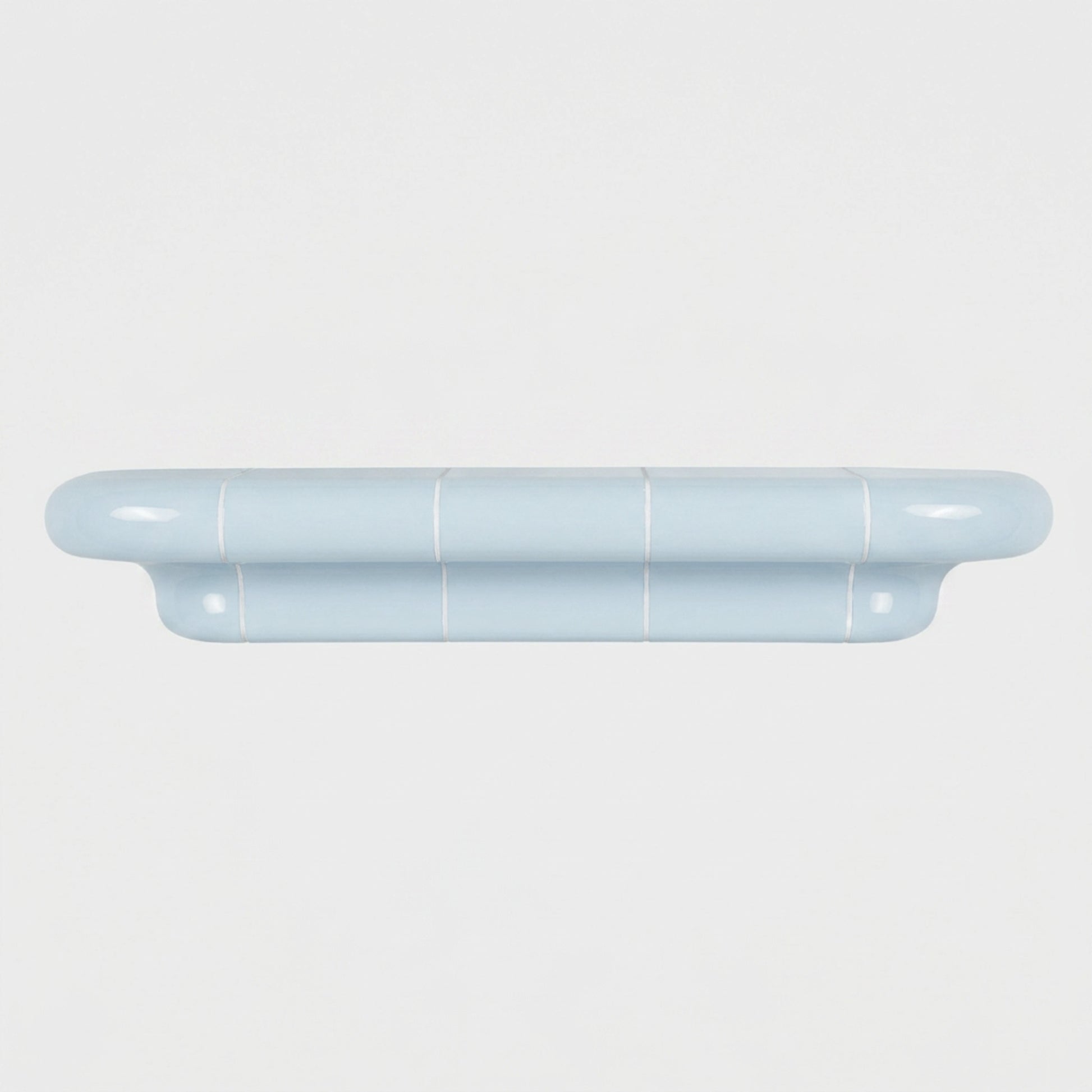 Orbi L floating wall shelf in glossy Ice Blue for contemporary interiors.