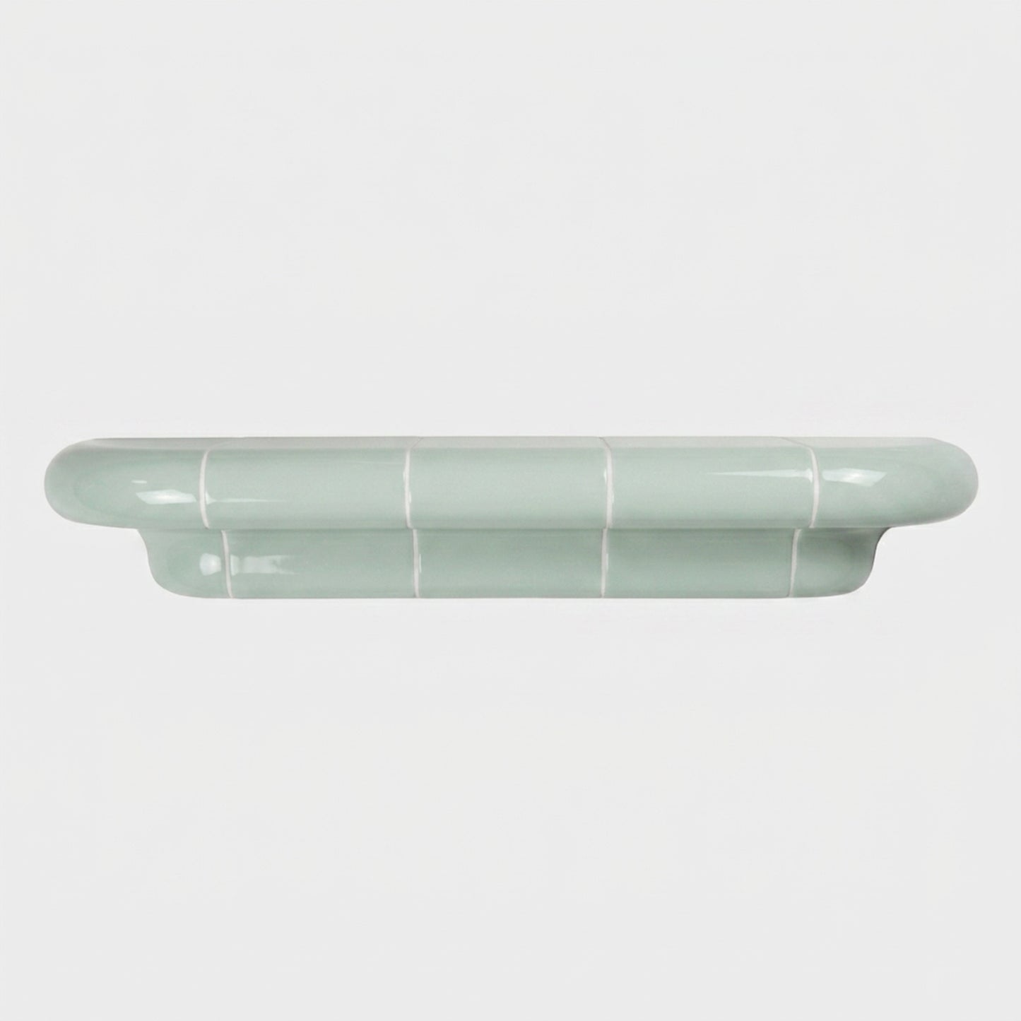 Orbi L contemporary wall shelf in glossy Pastel Mint, modular handcrafted design.