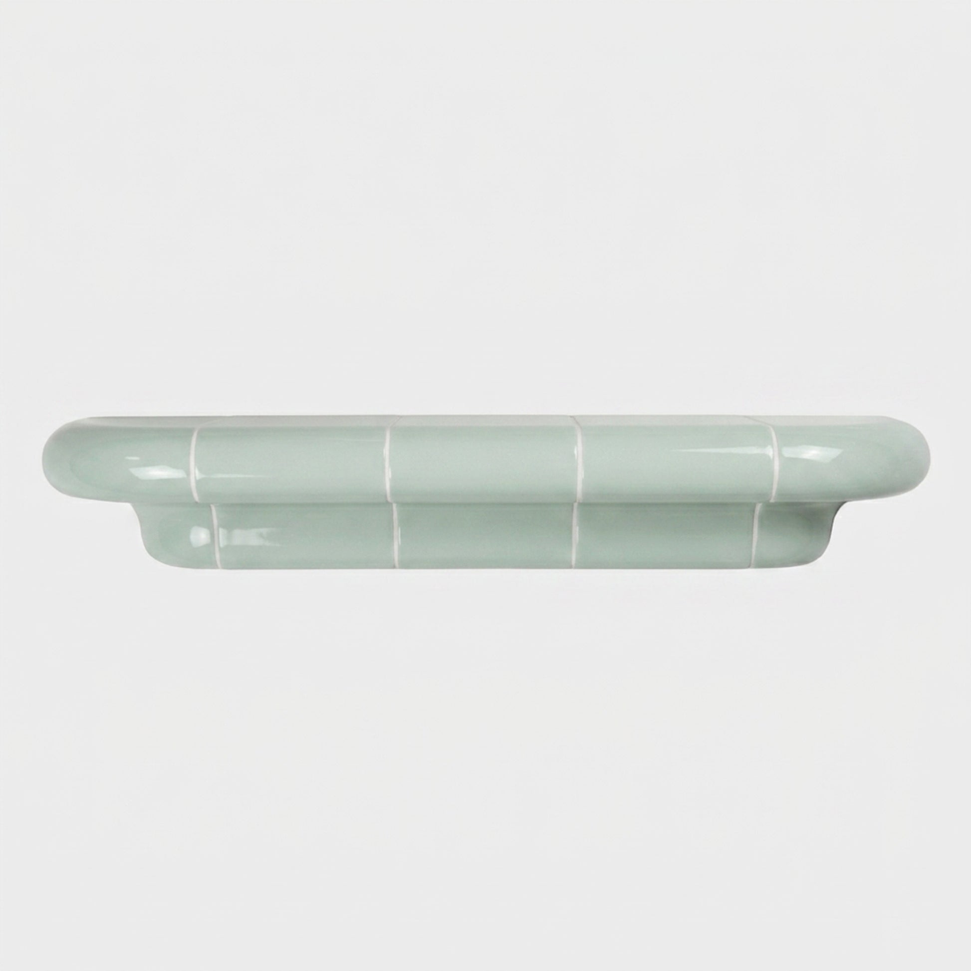 Orbi L contemporary wall shelf in glossy Pastel Mint, modular handcrafted design.