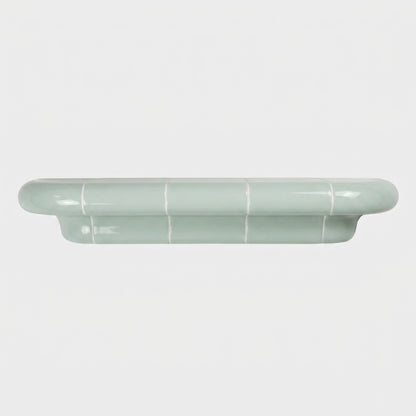 Orbi L contemporary wall shelf in glossy Pastel Mint, modular handcrafted design.