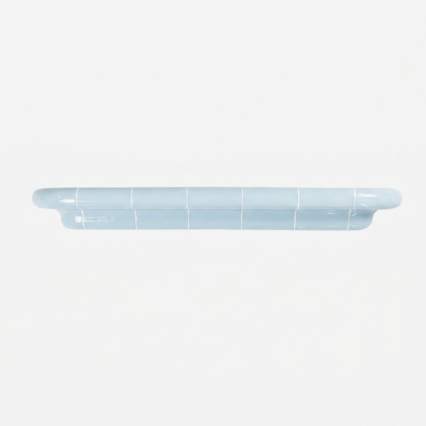 Orbi XXL floating shelf in glossy Ice Blue, extra-long modular wall shelf.