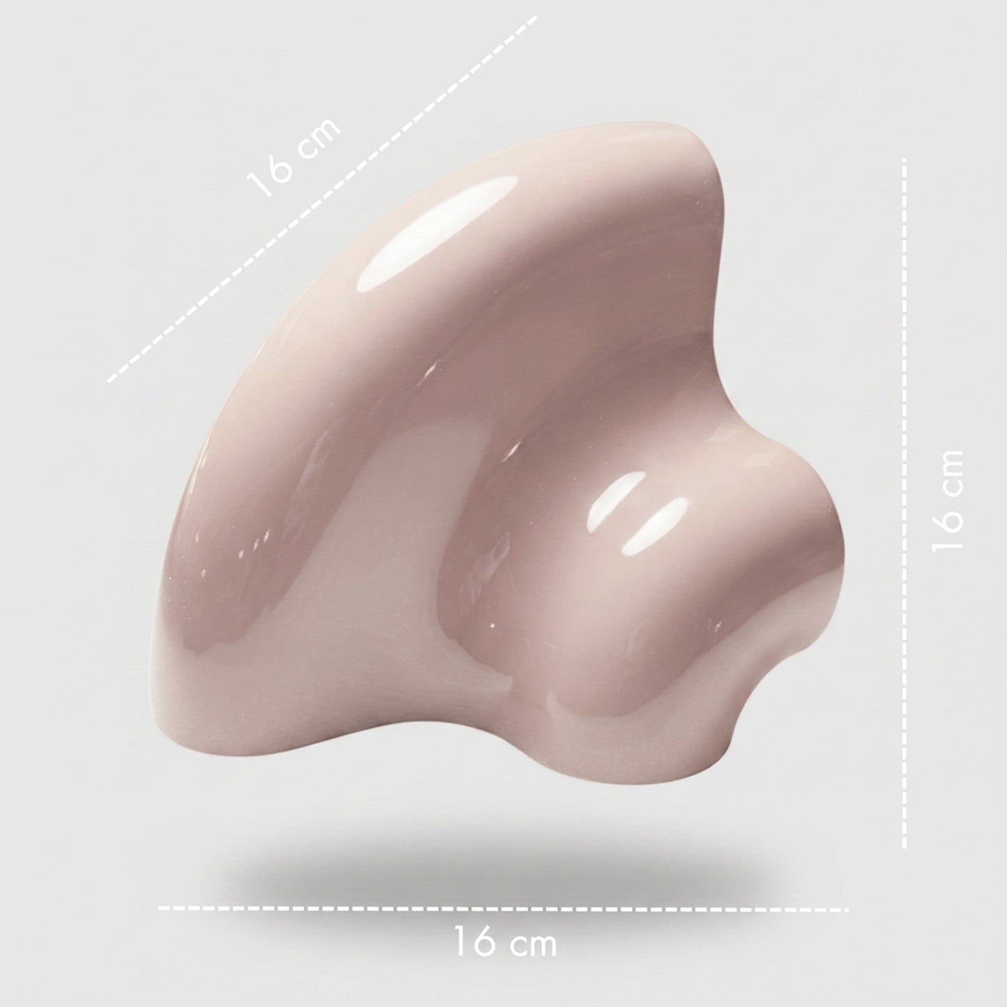 Orbi Corner Module in glossy Blush Pink, sculptural modular shelf component measuring 16 × 16 × 16 cm.