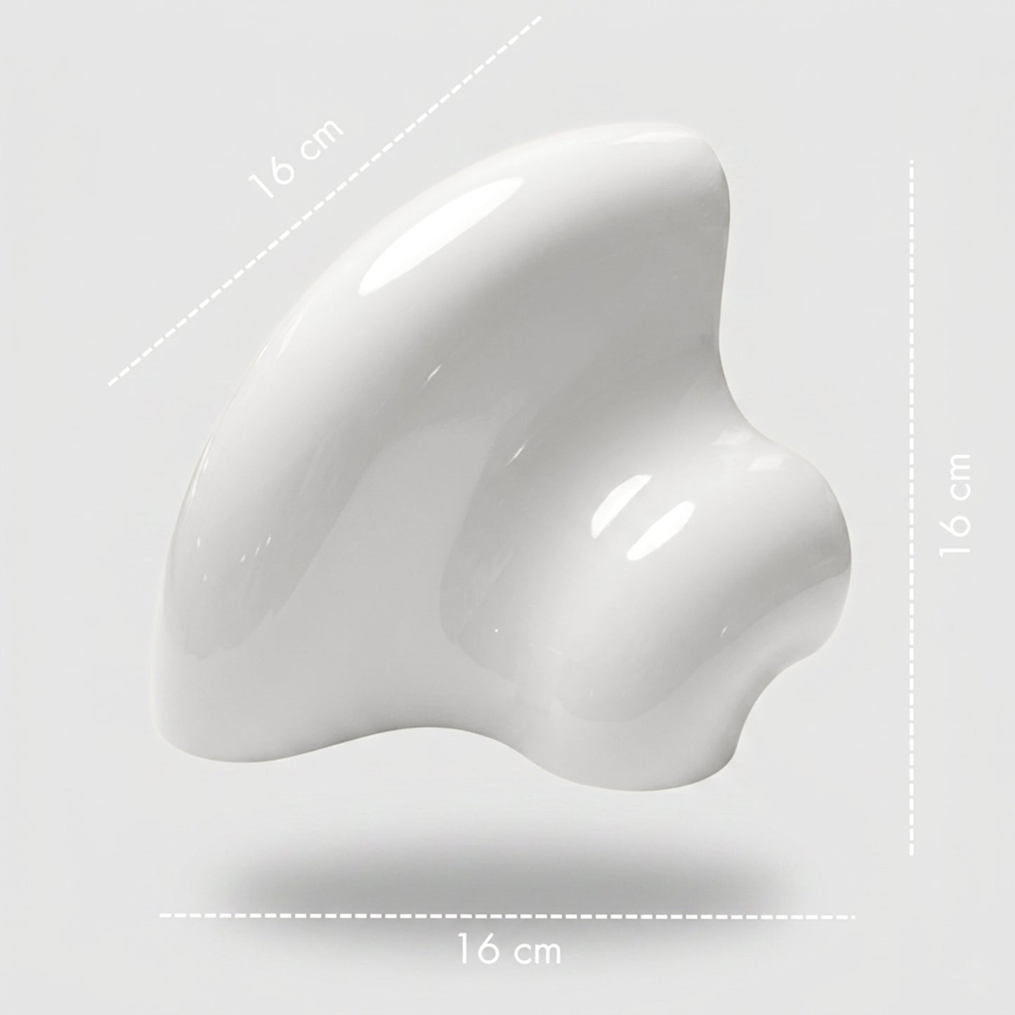 Orbi Corner Module in glossy Off-White, handcrafted modular shelf component measuring 16 × 16 × 16 cm.
