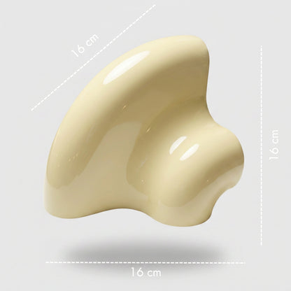 Orbi Corner Module in glossy Soft Butter, ceramic-inspired modular shelf element with dimensions of 16 × 16 × 16 cm.