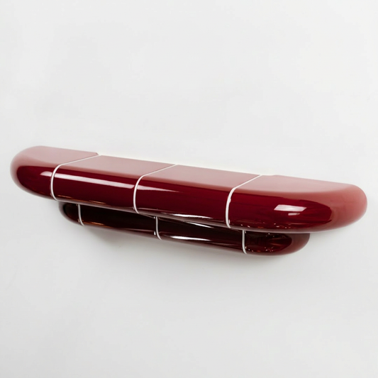 Orbi modular floating wall shelf in glossy Deep Burgundy, handcrafted ceramic-inspired designer shelf.