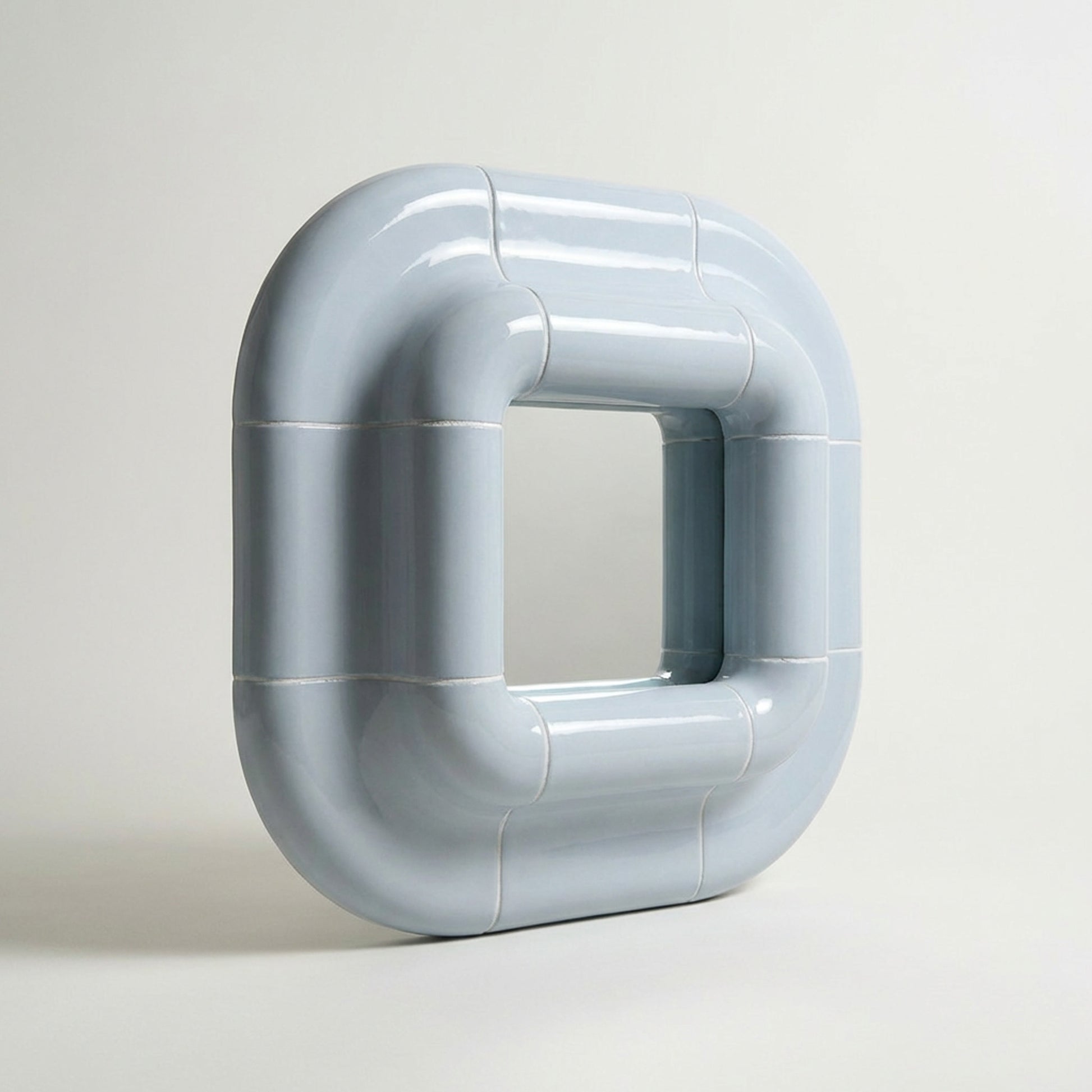 Side view of Lolo mirror in Ice Blue by Tilecito, showing 13.5 cm depth and thick rounded tile-inspired frame